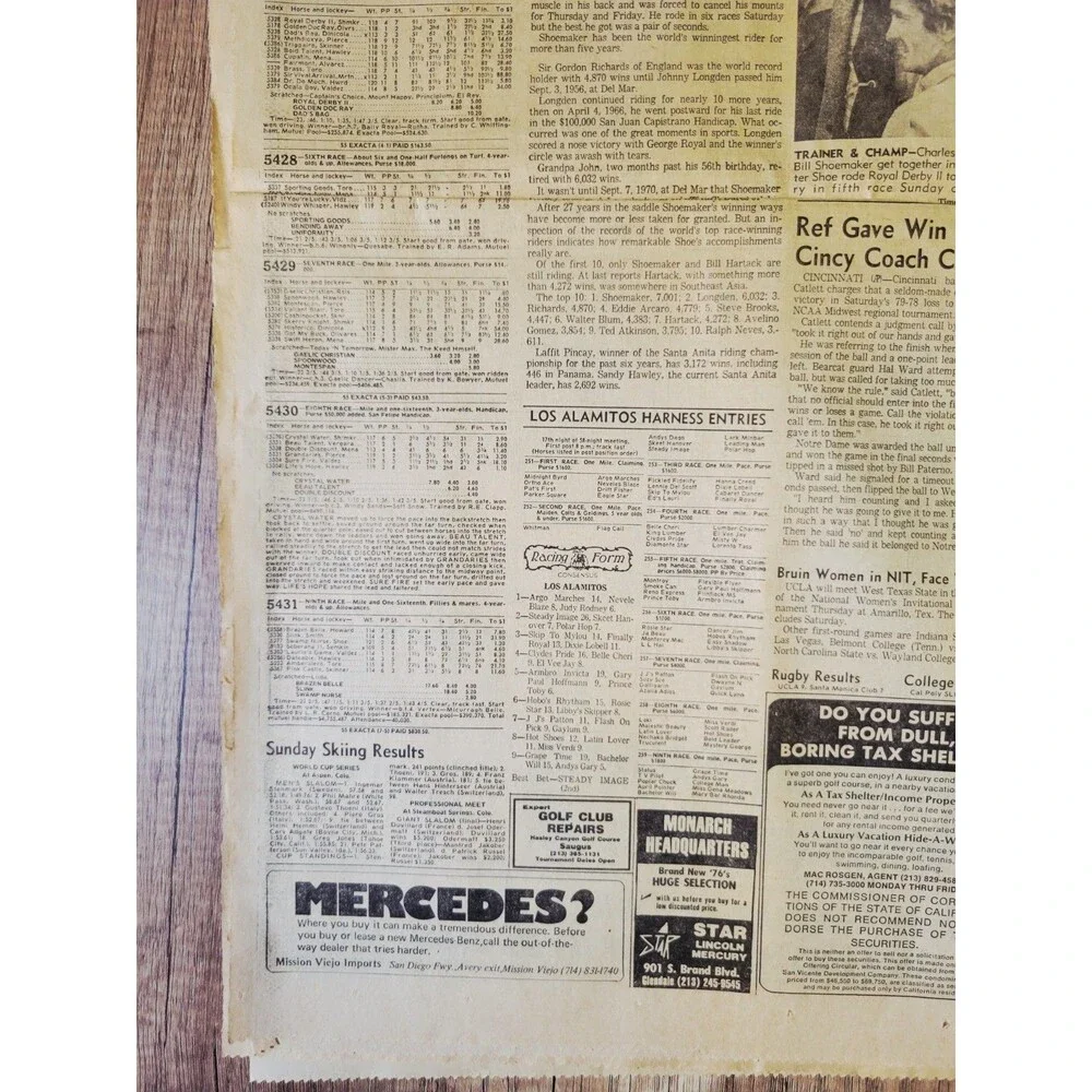 1976 Mar 15: LA Times Jockey Bill Shoemaker Gets 7,000th Win! Horse Racing